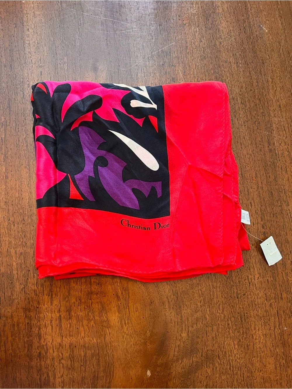 Vintage Christian Dior Multicolor Floral 100% Silk Scarf Japan New W/O Tag Nice!